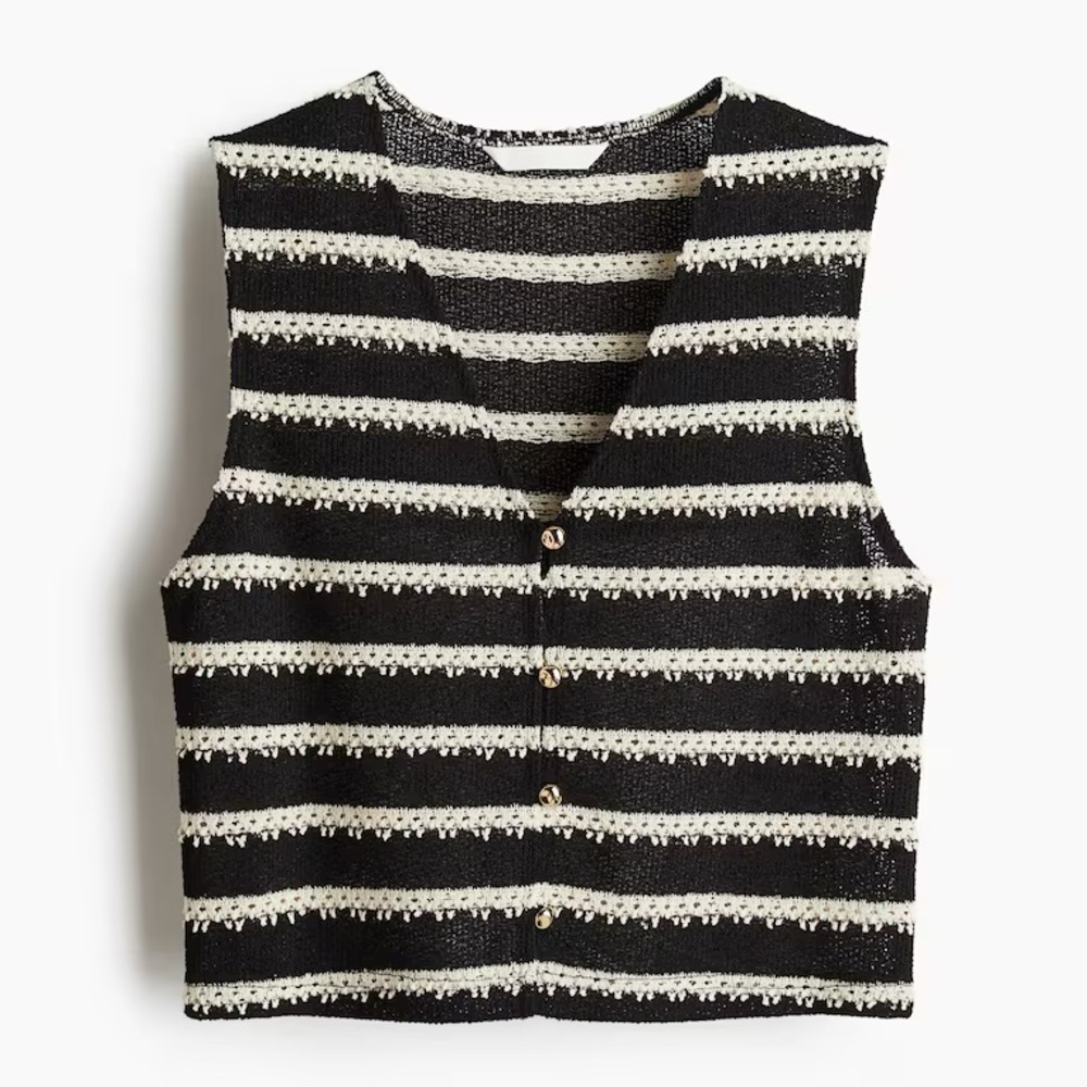NWOT H&M black and white striped button front textured knit vest sz medium new